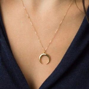 Double gold horn  crescent moon necklace